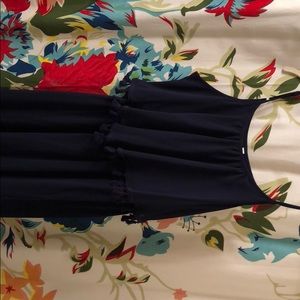 Navy blue maxi dress. top overlay with tassels